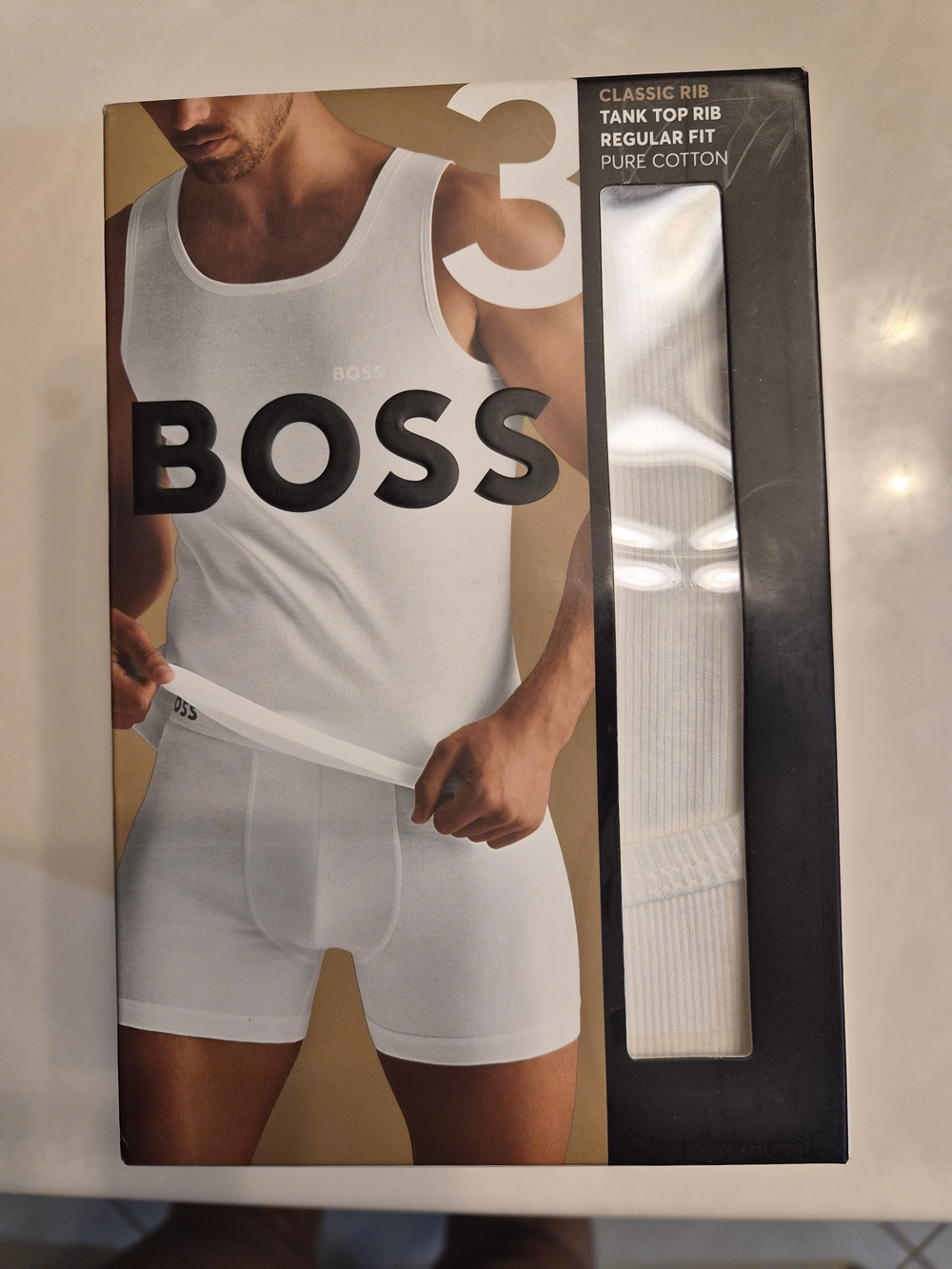 BOSS Men’s White Classic Rib Tank Top - 3 Pack